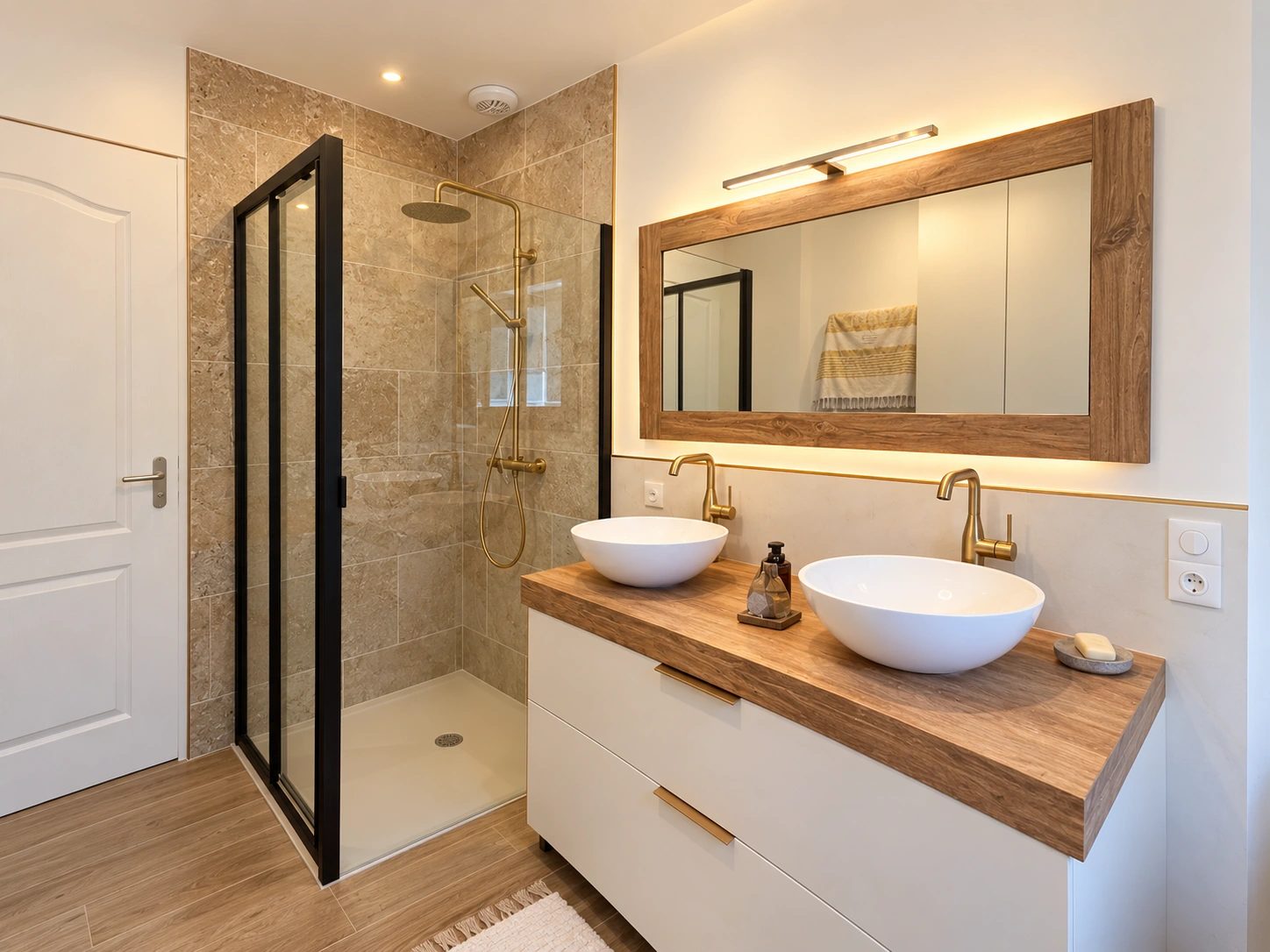 Rénovation d’une salle de bains avec douche et double vasque